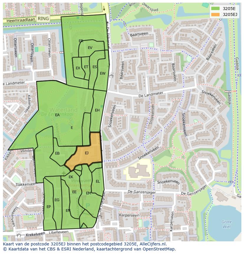 Afbeelding van het postcodegebied 3205 EJ op de kaart.