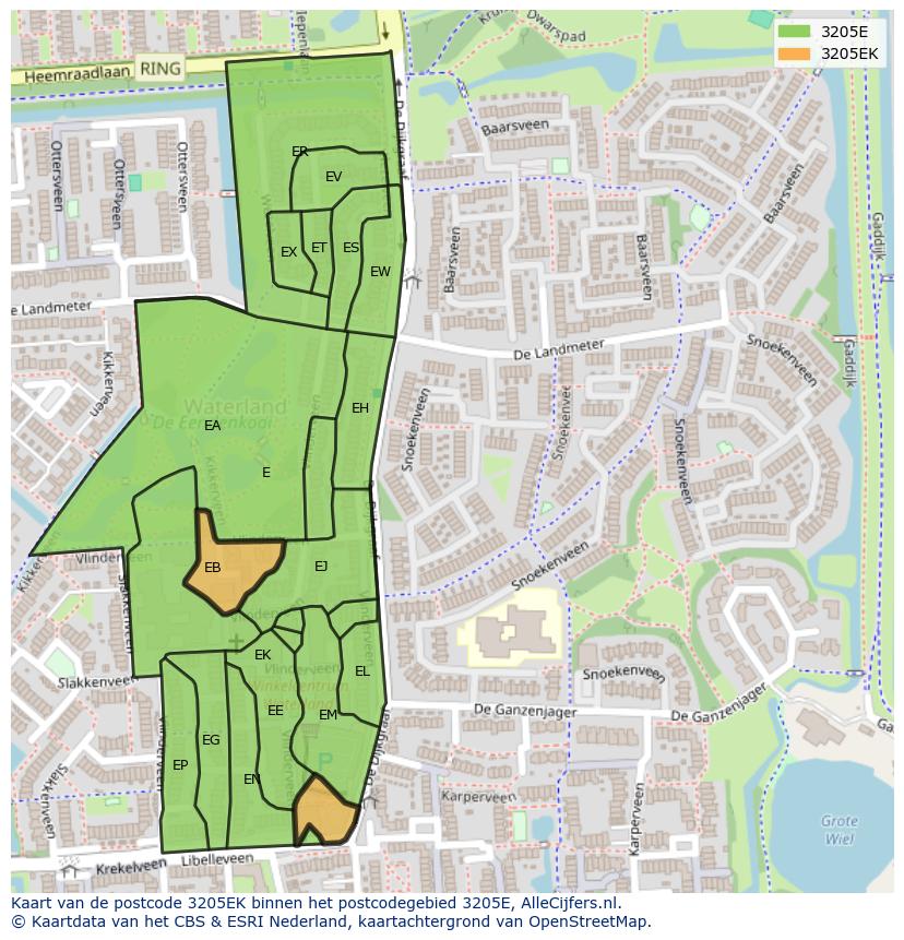 Afbeelding van het postcodegebied 3205 EK op de kaart.
