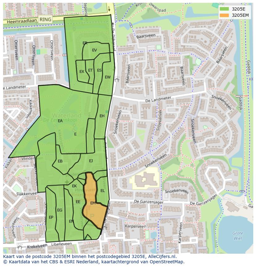 Afbeelding van het postcodegebied 3205 EM op de kaart.