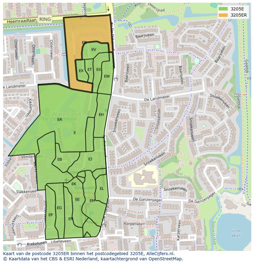 Afbeelding van het postcodegebied 3205 ER op de kaart.