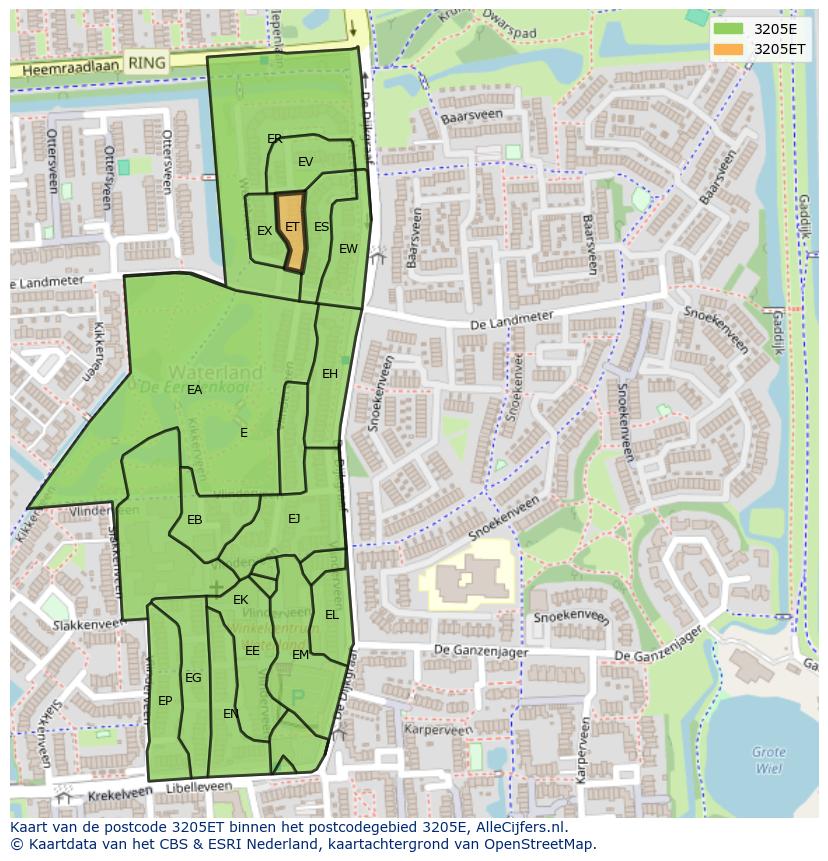 Afbeelding van het postcodegebied 3205 ET op de kaart.
