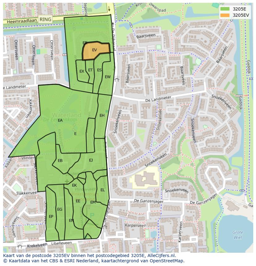 Afbeelding van het postcodegebied 3205 EV op de kaart.