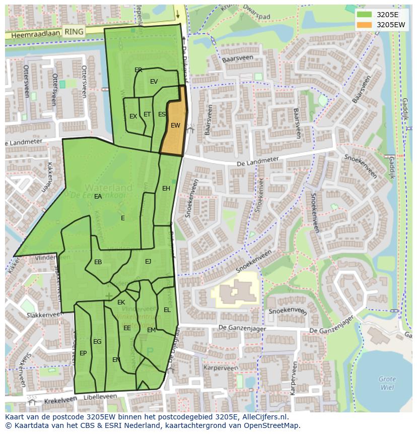 Afbeelding van het postcodegebied 3205 EW op de kaart.