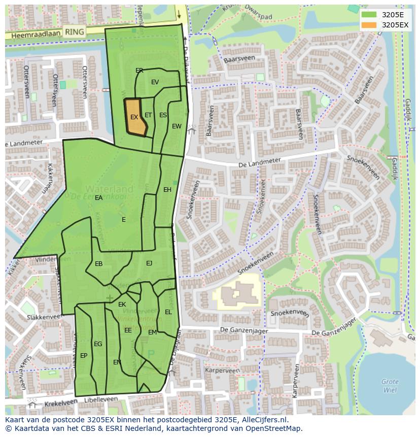 Afbeelding van het postcodegebied 3205 EX op de kaart.