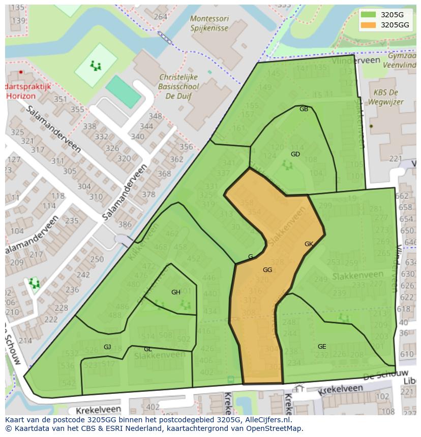 Afbeelding van het postcodegebied 3205 GG op de kaart.
