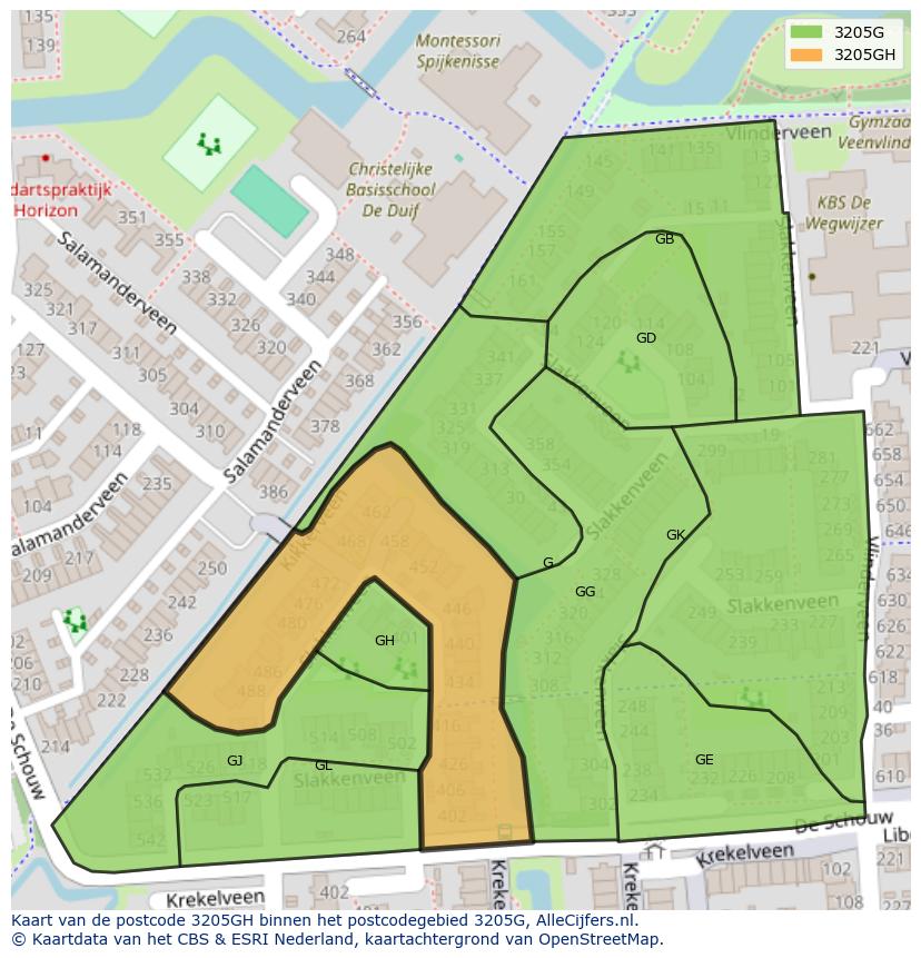 Afbeelding van het postcodegebied 3205 GH op de kaart.