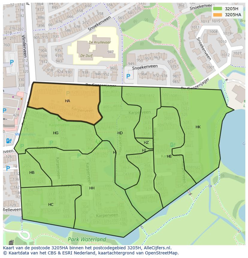 Afbeelding van het postcodegebied 3205 HA op de kaart.