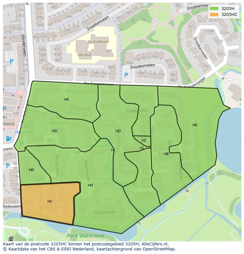 Afbeelding van het postcodegebied 3205 HC op de kaart.