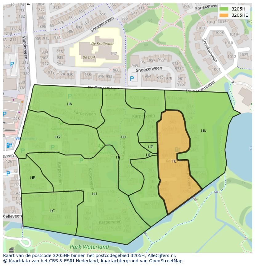 Afbeelding van het postcodegebied 3205 HE op de kaart.