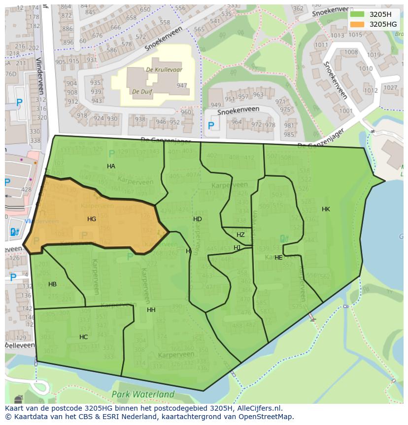 Afbeelding van het postcodegebied 3205 HG op de kaart.