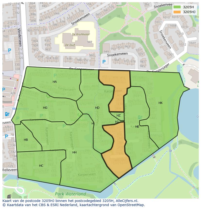 Afbeelding van het postcodegebied 3205 HJ op de kaart.