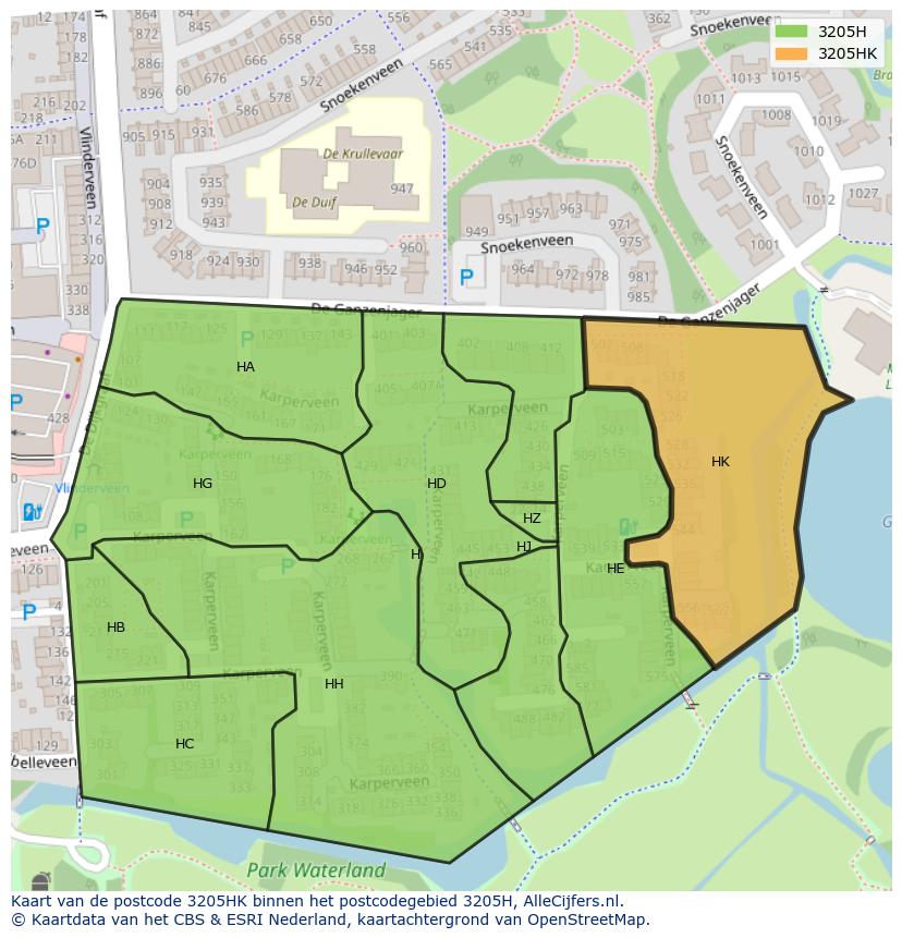 Afbeelding van het postcodegebied 3205 HK op de kaart.