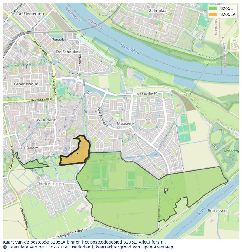 Afbeelding van het postcodegebied 3205 LA op de kaart.