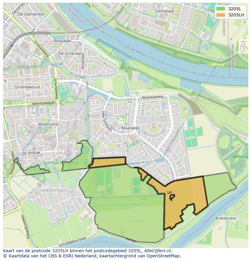 Afbeelding van het postcodegebied 3205 LH op de kaart.