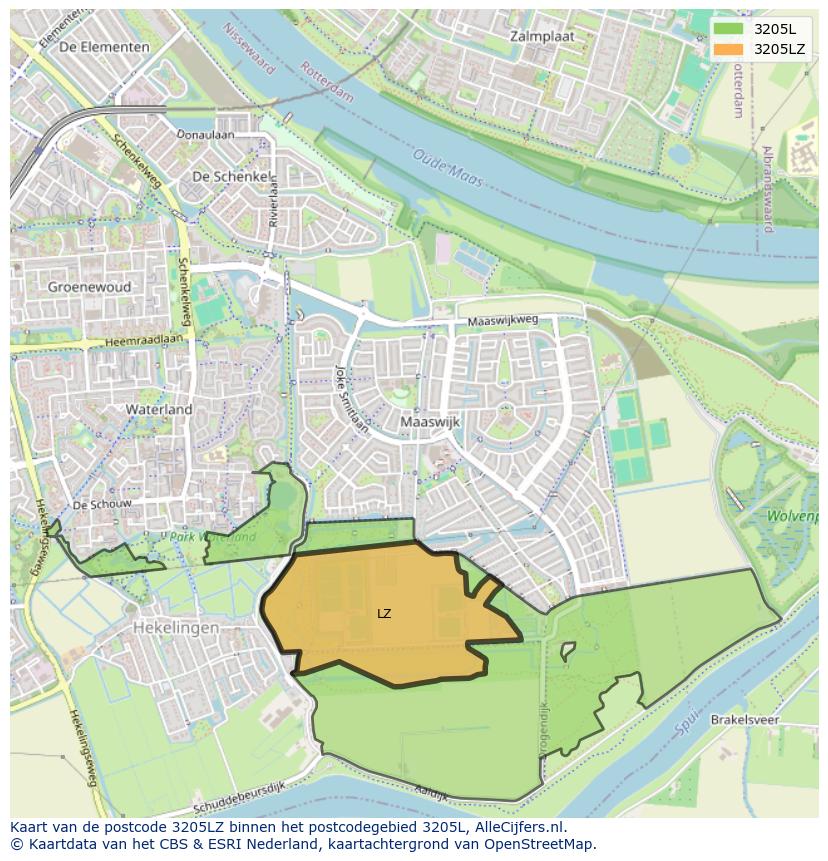 Afbeelding van het postcodegebied 3205 LZ op de kaart.
