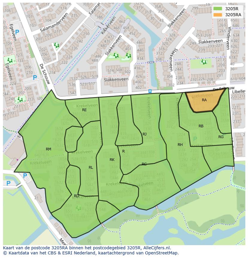 Afbeelding van het postcodegebied 3205 RA op de kaart.