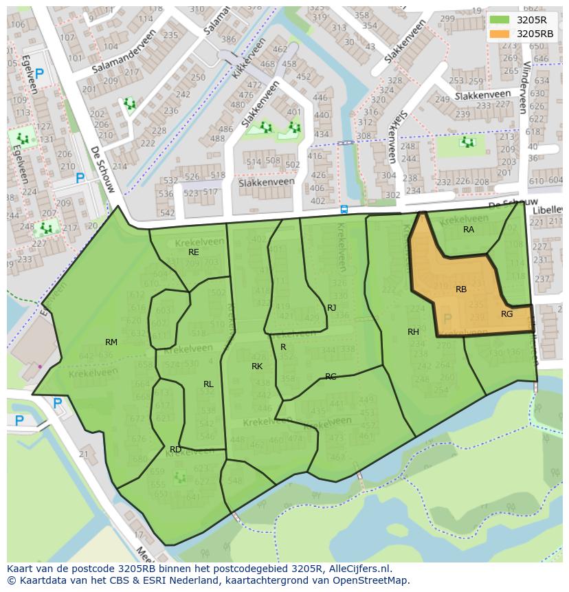 Afbeelding van het postcodegebied 3205 RB op de kaart.