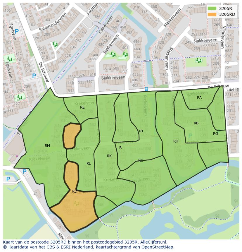 Afbeelding van het postcodegebied 3205 RD op de kaart.