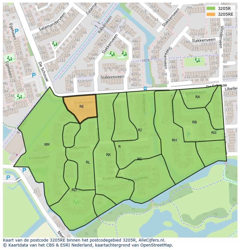 Afbeelding van het postcodegebied 3205 RE op de kaart.