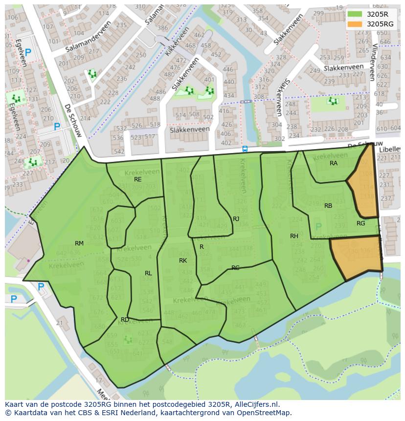 Afbeelding van het postcodegebied 3205 RG op de kaart.