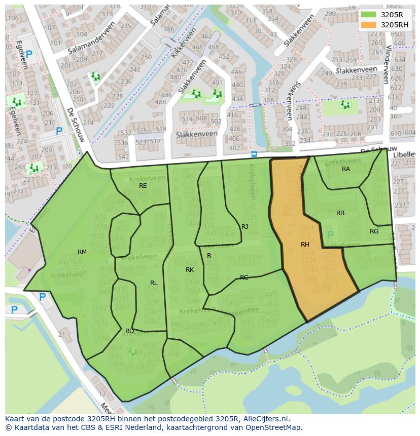 Afbeelding van het postcodegebied 3205 RH op de kaart.