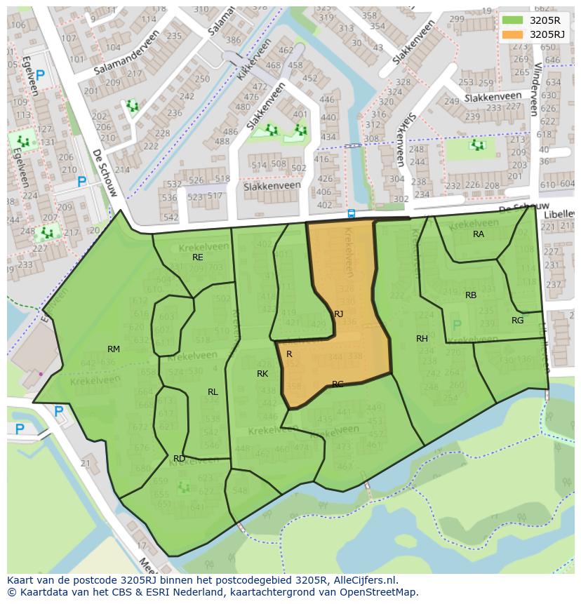 Afbeelding van het postcodegebied 3205 RJ op de kaart.