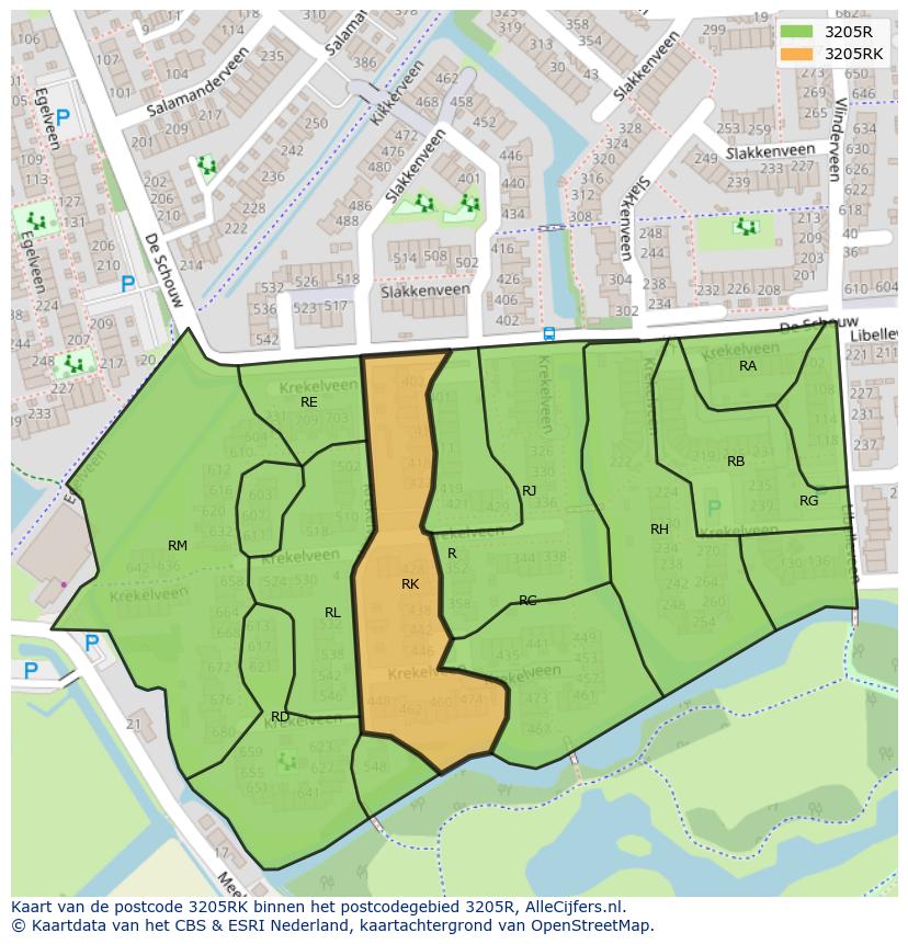 Afbeelding van het postcodegebied 3205 RK op de kaart.