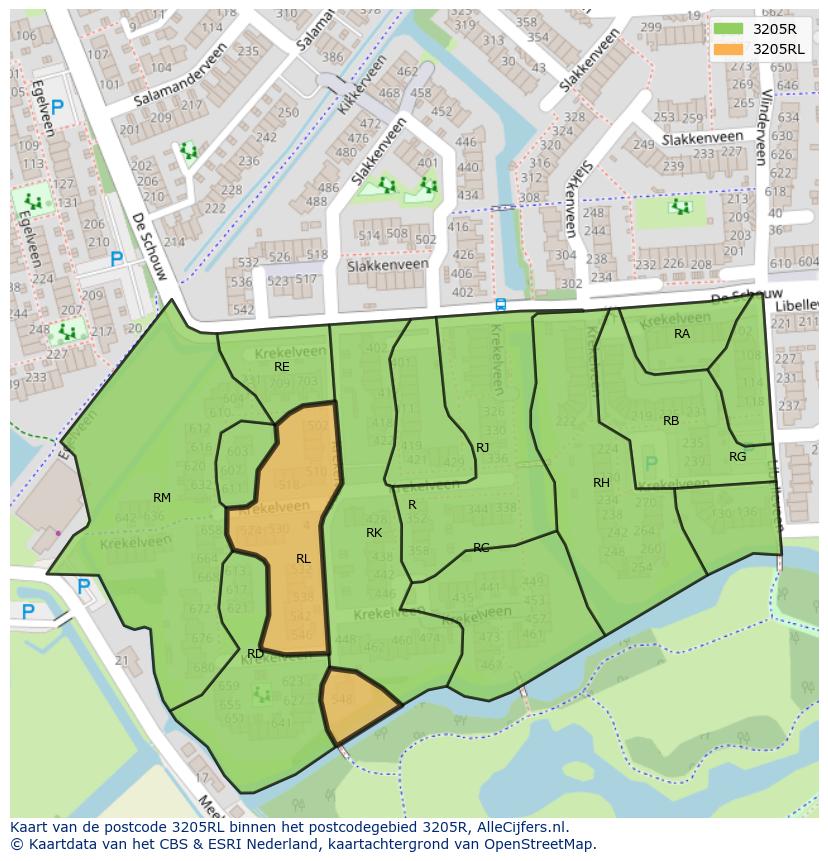 Afbeelding van het postcodegebied 3205 RL op de kaart.