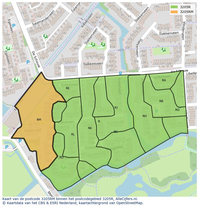 Afbeelding van het postcodegebied 3205 RM op de kaart.