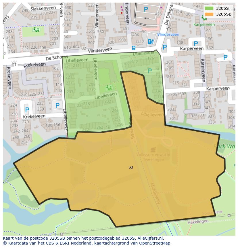 Afbeelding van het postcodegebied 3205 SB op de kaart.