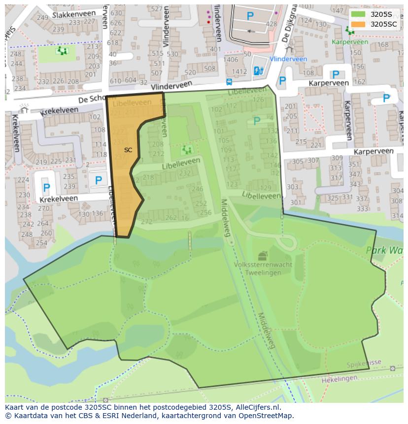 Afbeelding van het postcodegebied 3205 SC op de kaart.