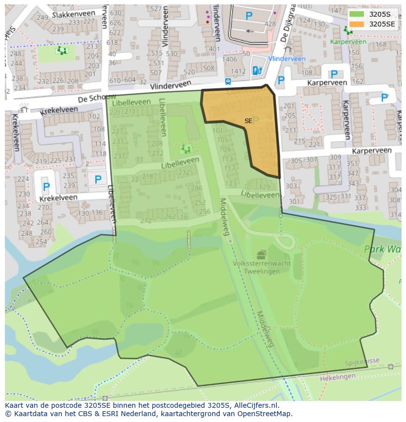 Afbeelding van het postcodegebied 3205 SE op de kaart.