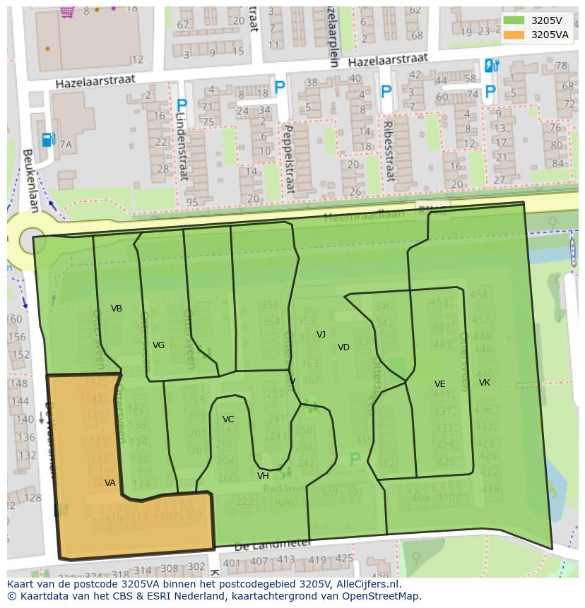 Afbeelding van het postcodegebied 3205 VA op de kaart.