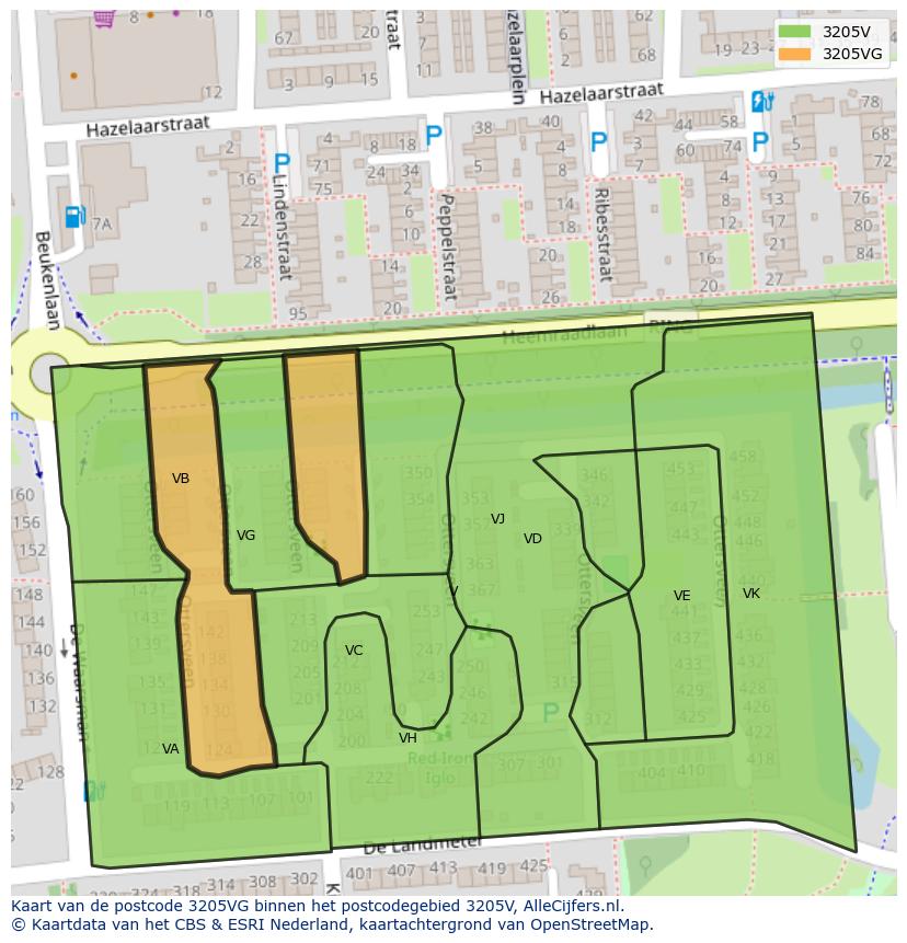Afbeelding van het postcodegebied 3205 VG op de kaart.