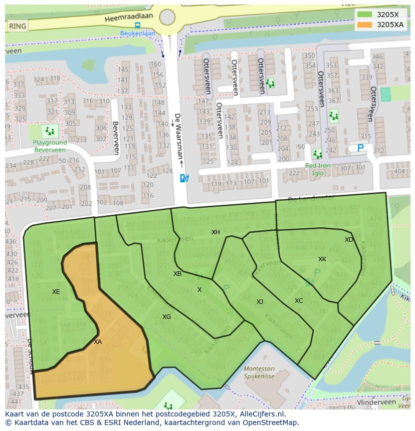 Afbeelding van het postcodegebied 3205 XA op de kaart.