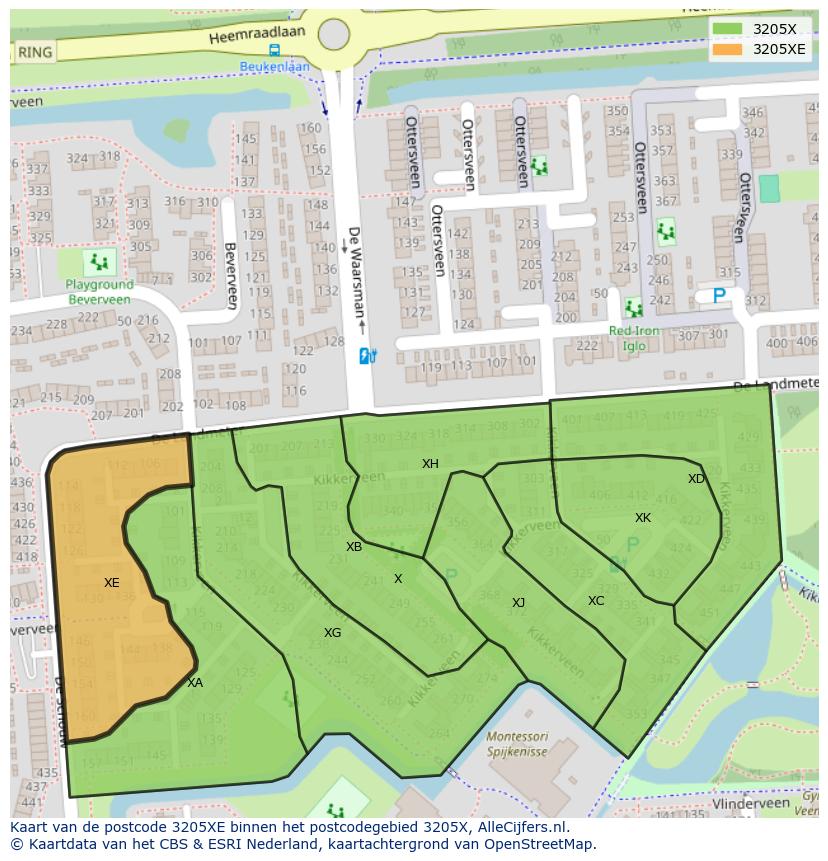 Afbeelding van het postcodegebied 3205 XE op de kaart.