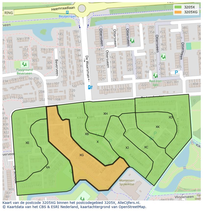 Afbeelding van het postcodegebied 3205 XG op de kaart.