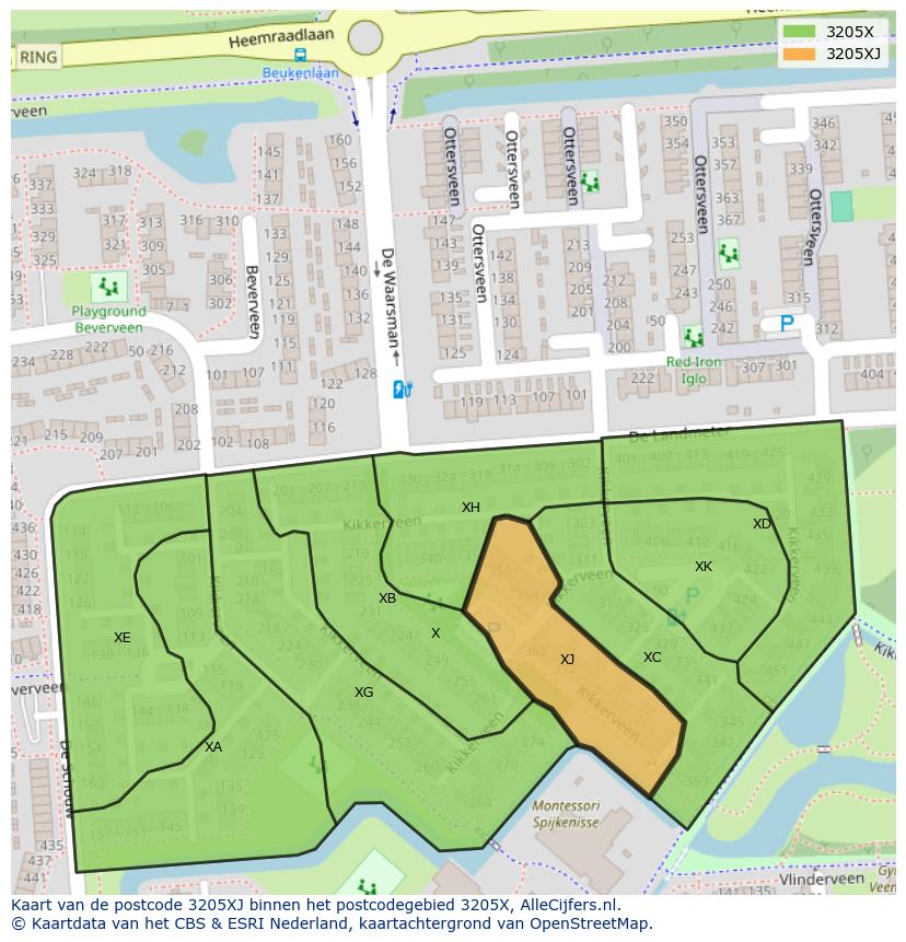 Afbeelding van het postcodegebied 3205 XJ op de kaart.