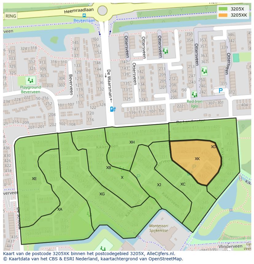 Afbeelding van het postcodegebied 3205 XK op de kaart.