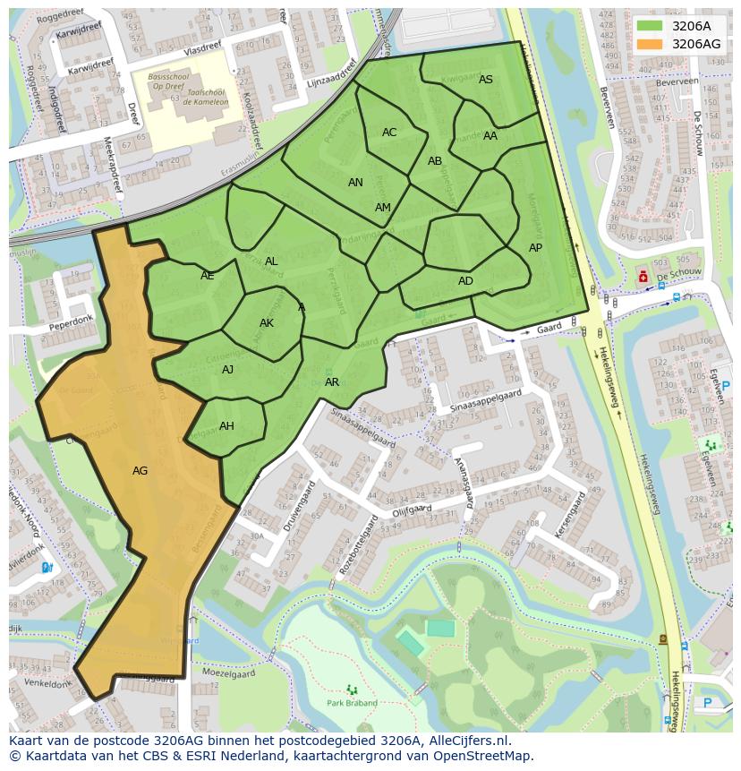 Afbeelding van het postcodegebied 3206 AG op de kaart.