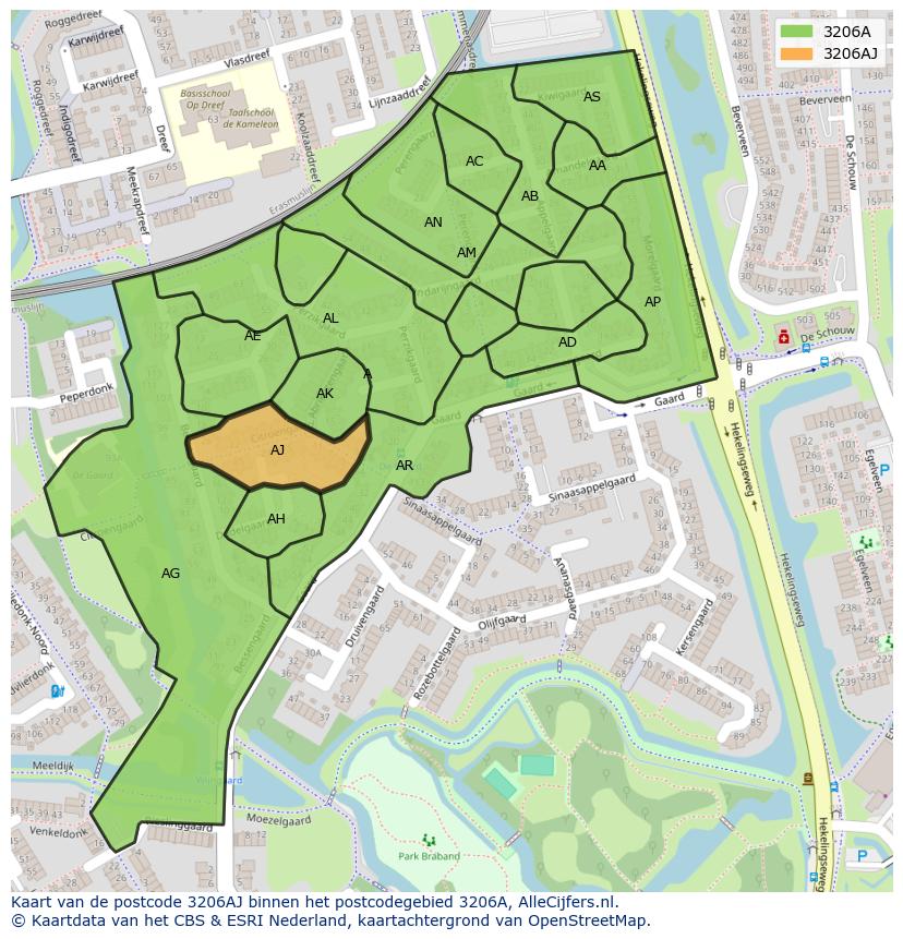 Afbeelding van het postcodegebied 3206 AJ op de kaart.