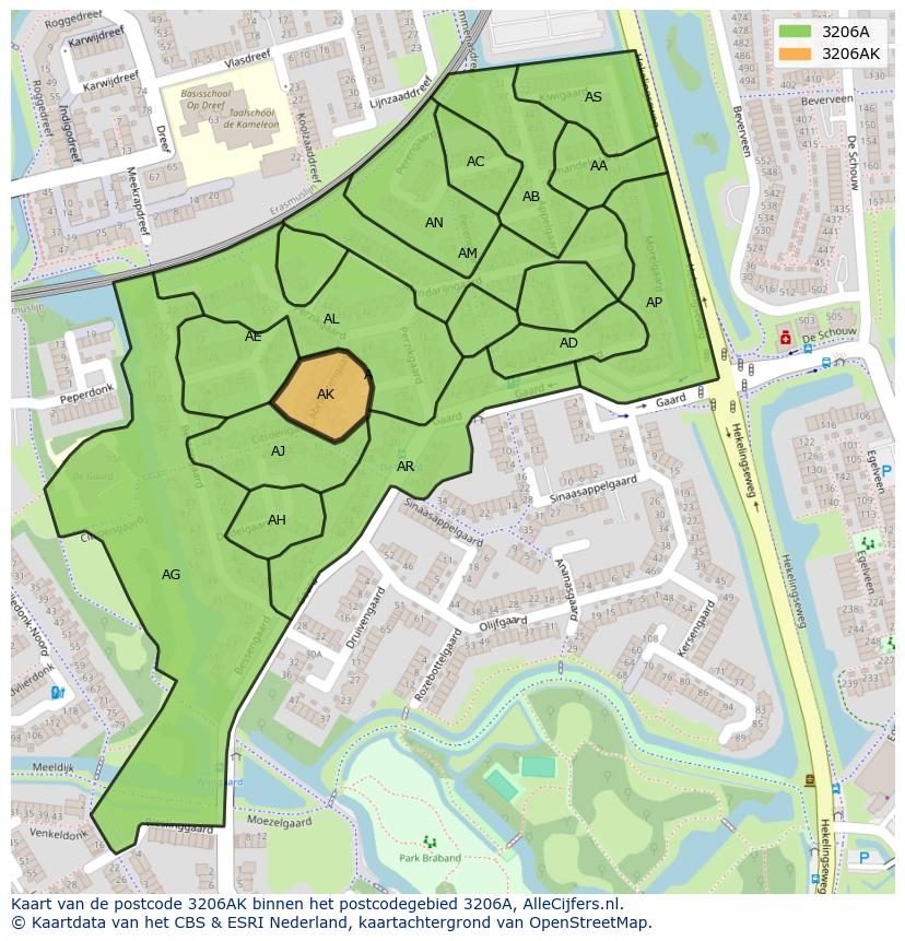 Afbeelding van het postcodegebied 3206 AK op de kaart.