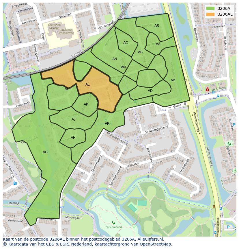 Afbeelding van het postcodegebied 3206 AL op de kaart.