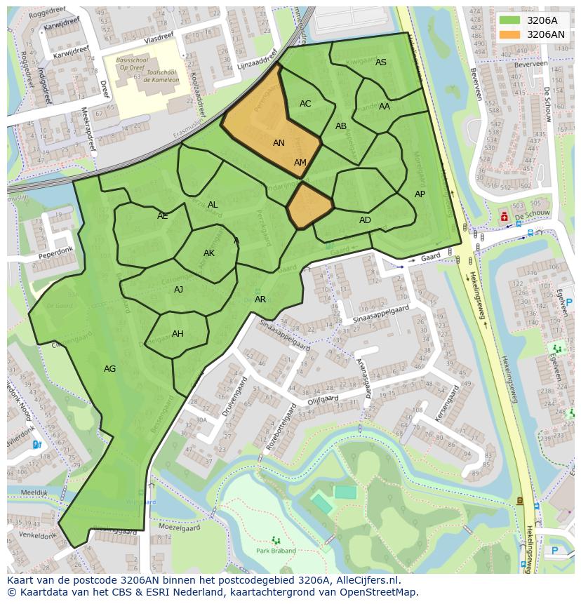 Afbeelding van het postcodegebied 3206 AN op de kaart.