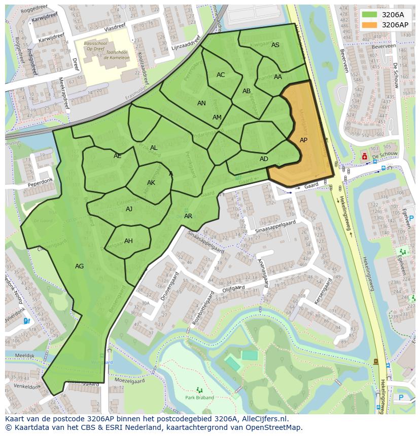 Afbeelding van het postcodegebied 3206 AP op de kaart.