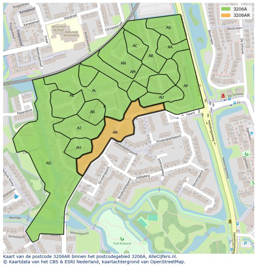 Afbeelding van het postcodegebied 3206 AR op de kaart.
