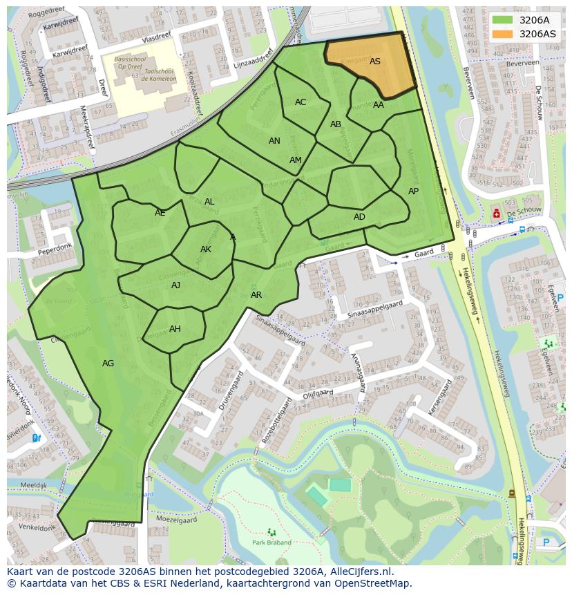 Afbeelding van het postcodegebied 3206 AS op de kaart.