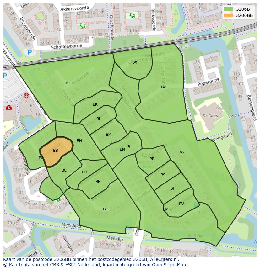 Afbeelding van het postcodegebied 3206 BB op de kaart.