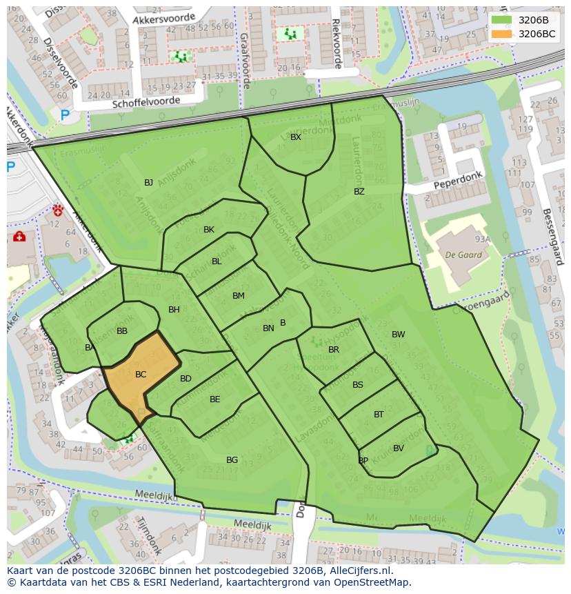 Afbeelding van het postcodegebied 3206 BC op de kaart.