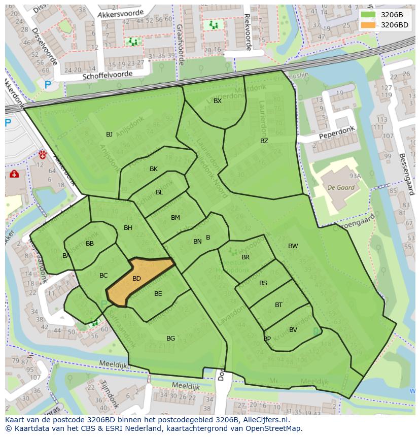 Afbeelding van het postcodegebied 3206 BD op de kaart.